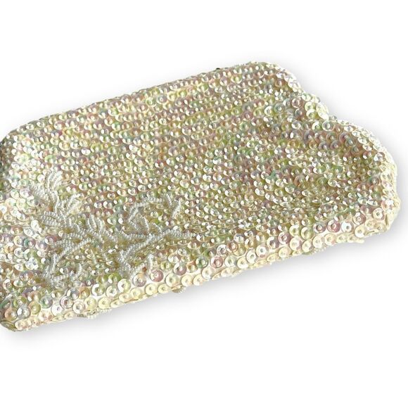 Vintage Opalescent Sequin Seed Bead Kisslock Snake Chain Evening Frame Purse - Picture 13 of 16